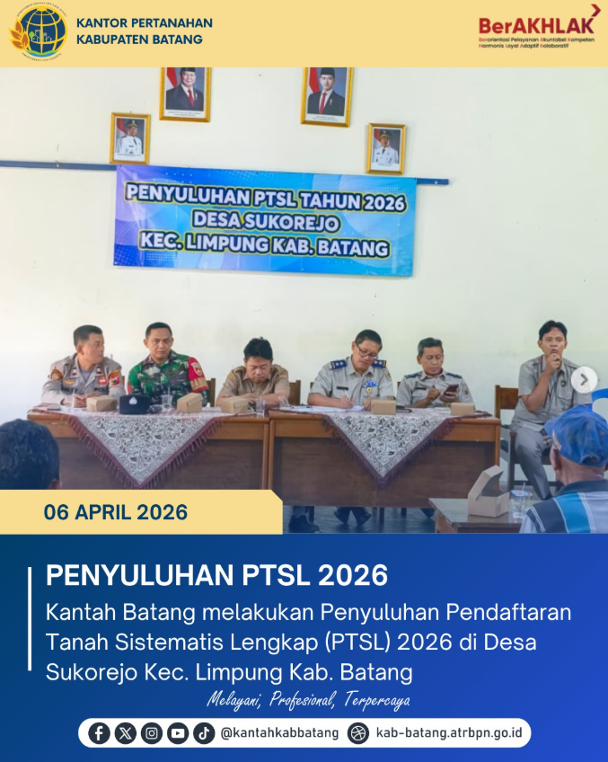 Kantor Pertanahan Kabupaten Batang Gelar Penyuluhan PTSL Tahun 2026 di Desa Sukorejo