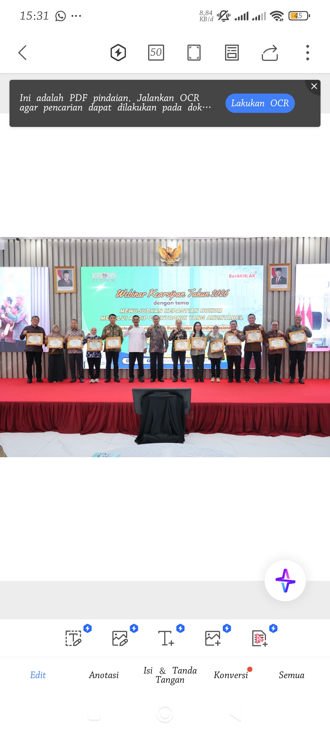 Bangun Motivasi Jajaran, Sekjen Kementerian ATR/BPN Beri Penghargaan kepada Satker Pengelola Kearsipan Terbaik