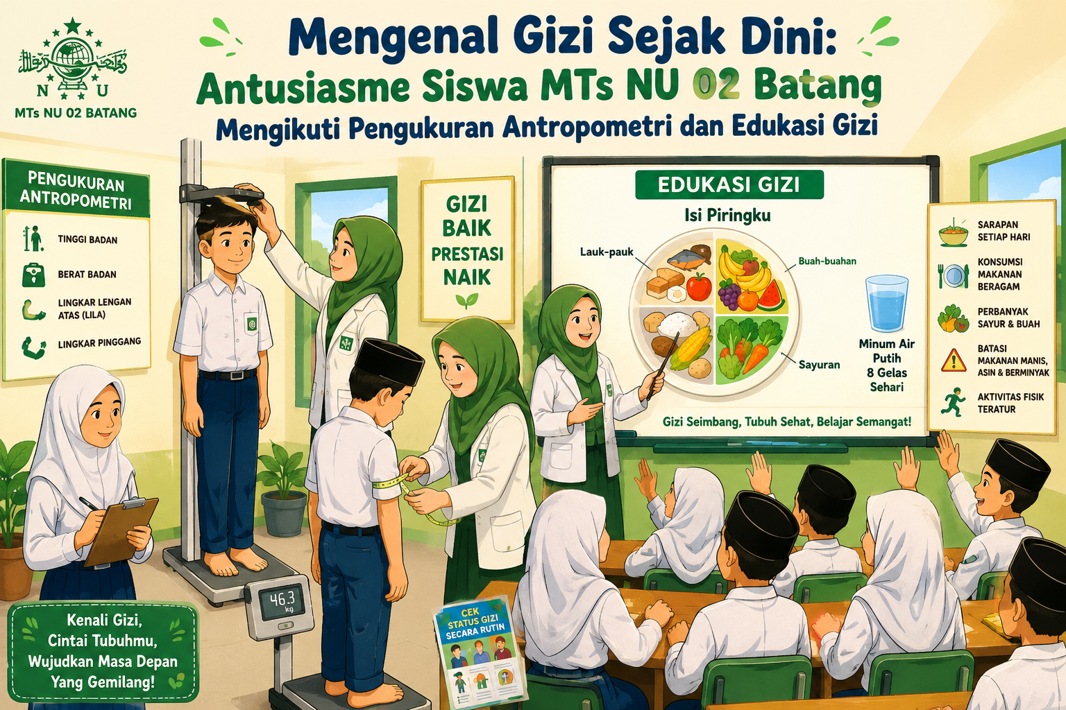 Mengenal Gizi Sejak Dini: Antusiasme Siswa MTs NU 02 Batang Mengikuti Pengukuran Antropometri dan Edukasi Gizi
