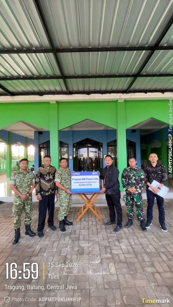 KODIM 0736/BATANG TERIMA BANTUAN TJSL UNTUK PEMBANGUNAN MASJID, WUJUD NYATA SINERGI BRI DAN TNI
