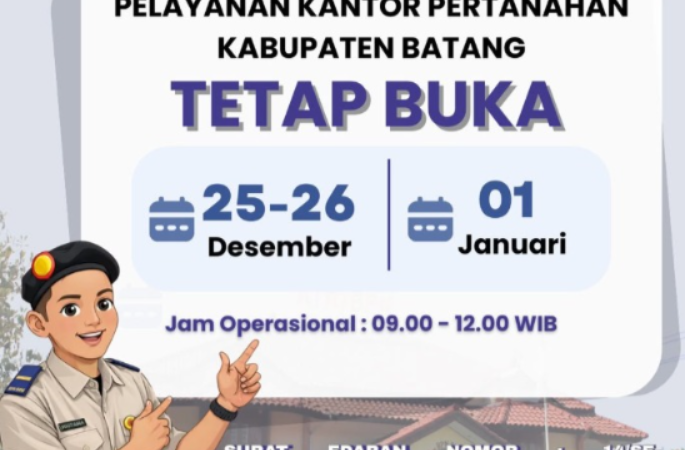 Kantor Pertanahan Kabupaten Batang Tetap Buka Layanan Selama Libur Natal 2025 dan Tahun Baru 2026